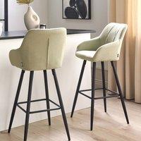 Wyld and Coco Set of 2 Light Green Diamond-Stitched Upholstered Bar Stools with Arms