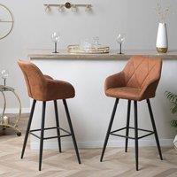 Wyld and Coco Brown Quilted Fabric Bar Stools Set of 2 with Arms