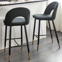 Wyld and Coco Black Velvet Bar Chairs 2-Pack with Gold-Ended Steel Legs