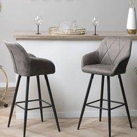 Wyld and Coco Set of 2 Grey Quilted Fabric Bar Stools with Arms