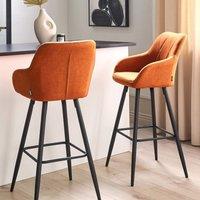 Wyld and Coco Signature Set 2 Orange Quilted Fabric Bar Stools Arms Powder Coat