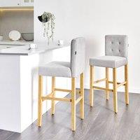 Wyld and Coco Grey Tufted Bar Stool Set of 2 with Footrest