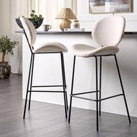 Wyld and Coco Boucle Bar Chairs Set of 2 White Armless with Black Iron Legs
