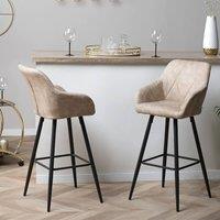 Wyld and Coco Beige Fabric Bar Stools with Arms and Quilted Back