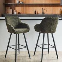 Wyld and Coco Boucle Bar Stool Set of 2 Dark Green with Arms and Backrest