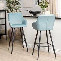 Wyld and Coco Set 2 Light Blue Velvet Bar Stools Arms and Backrest Black Powder Coat