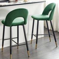 Wyld and Coco Emerald Green Velvet Bar Chairs Set of 2 Black Steel Legs Gold Ends