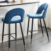 Wyld and Coco Blue Velvet Bar Chairs Set of 2 - Black Steel with Golden Ends