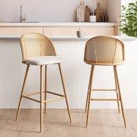 Wyld and Coco Bar Chairs Set of 2 Beige Fabric Viennese Braid Backrest in Brown