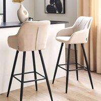 Wyld and Coco Set of 2 Light Beige Quilted Bar Stools with Arms and Footrest