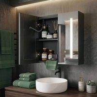 Wyld and Coco 60 x 60 cm LED Bath Mirror Cabinet - Black Plywood 2-Door | Size: W600mm x H600mm