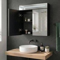 Wyld and Coco 60 x 60 cm LED Bathroom Mirror Matt Black Glass Wood | Size: W600mm x H600mm