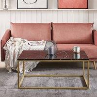Wyld and Coco Industrial Glam Coffee Table Black Marble Effect Top Gold Legs