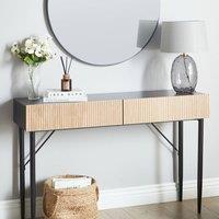 Wyld and Coco Console Table Black MDF with Natural Ash Ribbed Front 2 Drawers