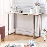 Wyld and Coco Modern Console Table White Silver Tempered Glass Marble Finish