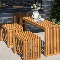 Wyld and Coco 3-Piece Acacia Wood Garden Stools - Modern Rustic Outdoor in Brown