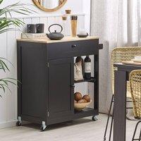 Wyld and Coco Kitchen Trolley Black MDF with Rubberwood Accents 75x43x87 cm | Size: 75 x 43 x 87 cm