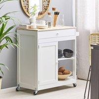 Wyld and Coco Kitchen Trolley - White MDF with Rubberwood Trim 2 Shelves 75x43x87 cm | Size: 75 x 43 x 87 cm