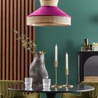 Wyld and Coco Rattan Pendant Lamp with Pink Velvet Shade in Natural