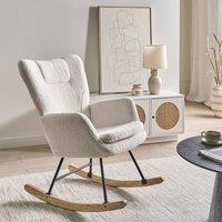 Wyld and Coco White Boucle Rocking Chair with Rubberwood Skates
