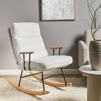 Wyld and Coco Off-White Boucle Rocking Chair - Reclining Back Rubberwood Legs in White