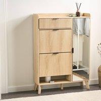 Wyld and Coco Light Brown Shoe Cabinet with Mirror and Drawers