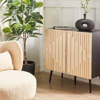 Wyld and Coco Modern Sideboard Wood Solid Rubberwood Doors Iron Legs Light Brown