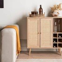 Wyld and Coco Sideboard with Wine Rack and Wicker Fronts - Boho Style in Brown
