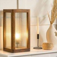 Wyld and Coco Mango Wood Table Lamp - Glass Panels Industrial Modern Brown