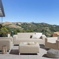 Wyld and Coco 5 Seater Beige Garden Sofa Set Ottoman Polyester Fabric Aluminium