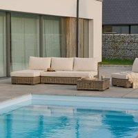Wyld and Coco Veranda Grey Wicker Garden Conversation Set with Mahogany Coffee Table in White