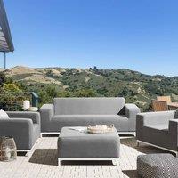 Wyld and Coco 5 Seater Garden Sofa Set Grey Polyester Upholstery White Aluminium