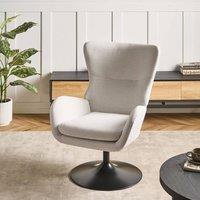Wyld and Coco Off-White Wingback Armchair with 360 Swivel and Black Iron Base in White