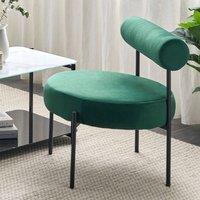 Wyld and Coco Emerald Velvet Armless Chair Round Seat and Roll Back Bolster Black in Green