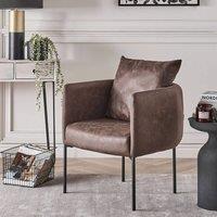 Wyld and Coco Brown Faux Leather Armchair with Black Iron Legs