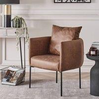 Wyld and Coco Retro Armchair with Cushion - Brown Faux Leather Black Iron Legs