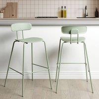 Wyld and Coco Set of 2 Light Green Counter-Height Bar Stools with Metal Legs
