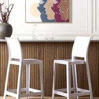 Wyld and Coco Set of 2 White Polycarbonate Counter Stools 99 cm Gloss Finish