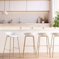 Wyld and Coco Modish Living Set of 4 White Bar Chairs with Wood-Look Iron Frame