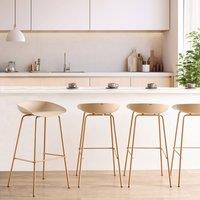 Wyld and Coco Set of 4 Beige Bar Chairs - Synthetic Seat Wood-Look Iron Frame