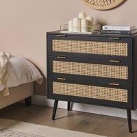 Wyld and Coco Rattan 3-Drawer Chest Black with Rubberwood Legs