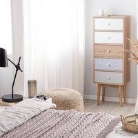 Wyld and Coco Five Drawer Chest - Light Brown White Grey Scandinavian Design