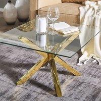 Wyld and Coco Gold Glass Coffee Table Tempered Glass Top Glossy Gold Metal Legs