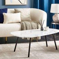 Wyld and Coco Oval White Marble Effect Coffee Table Black Powder Coat Iron Legs