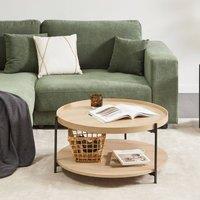 Wyld and Coco Round Coffee Table 78 cm Wood-Knot Top Black Powder-Coated Frame in Brown