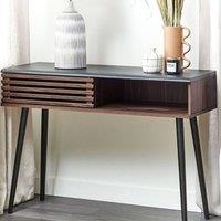 Wyld and Coco Console Table 110 x 40 cm Dark Brown Rustic Sliding Door Cabinet