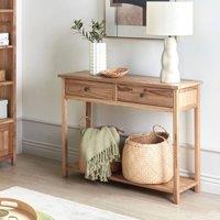 Wyld and Coco Rustic Console Table Light Sassafras Wood 100 x 31 cm 2 Drawers in Brown