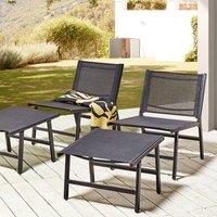Wyld and Coco Set of 2 Black Textilene Garden Chairs with Footrests