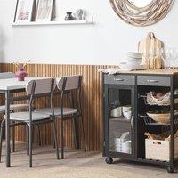 Wyld and Coco Kitchen Trolley Black and Pine - 2 Drawers 1 Cabinet 2 Racks Castors