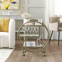 Wyld and Coco Gold Kitchen Trolley with Tempered Glass Shelves 50 x 34 cm